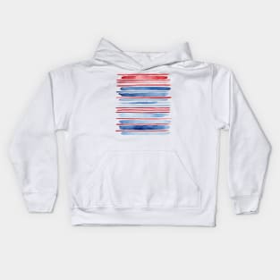 Blue and red watercolor beach stripes Kids Hoodie